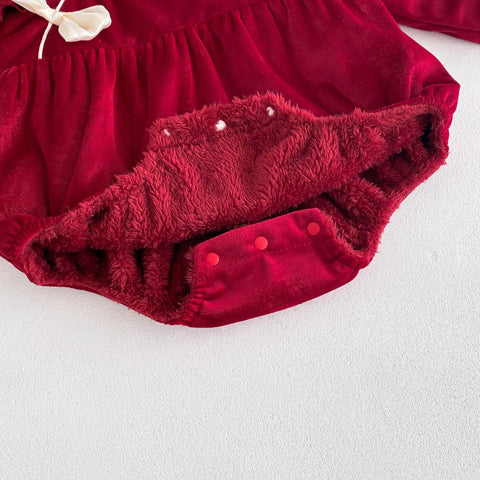 Baby Girl Fleece Lined Bow Qipao Bodysuit