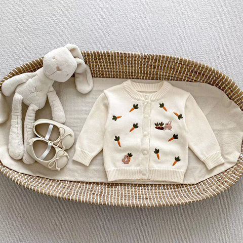 2 Pc Baby Girl Rabbit & Carrot Cardigan and Bodysuit Set