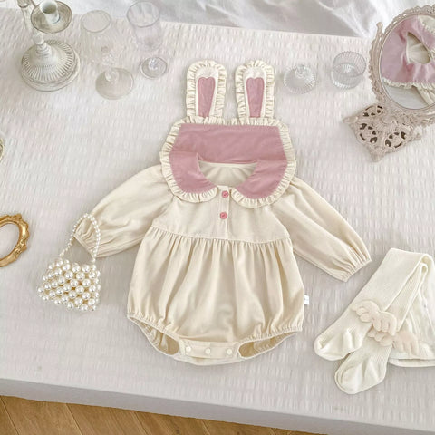Baby Girl Corduroy Bunny Ears Collar Bodysuit
