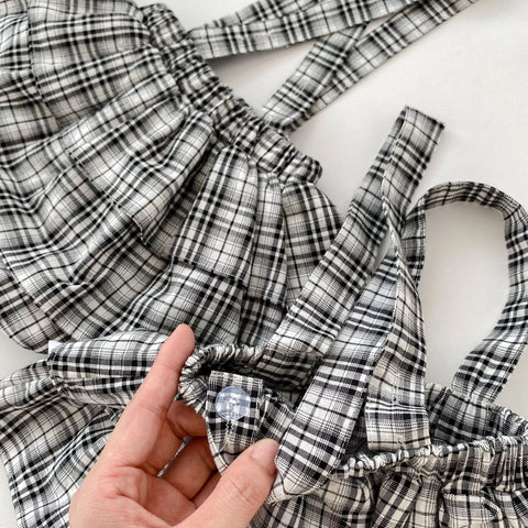 2 Pc Baby Girl Plaid Overall Skirt w/ Collar Shirt