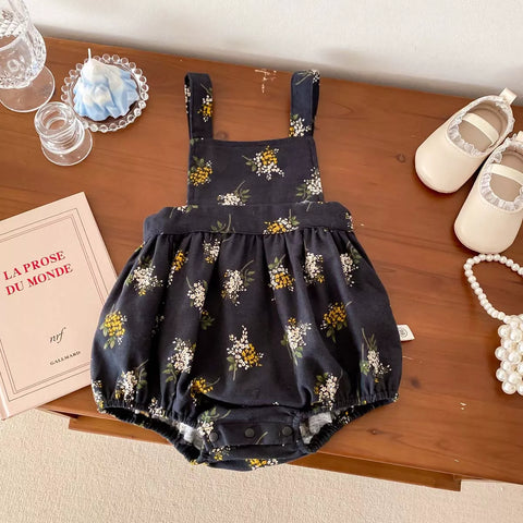 2 Pc Baby Girl Floral Bouquet Overall w/ Long Sleeve Top Set
