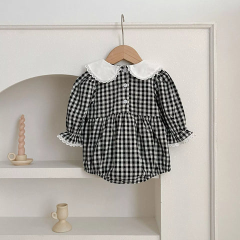 Girls Long Sleeve Gingham Collar Dress/ Bodysuit