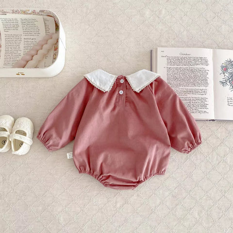 Baby Girls Corduroy Bodysuit with Flower Collar