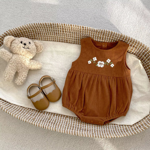 2 Pc Baby Girl Spring Flower Corduroy Overall Bodysuit