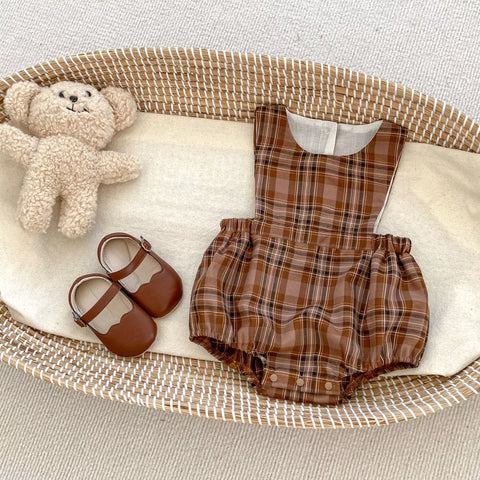 2 Pc Baby Girl Autumn Plaid Bodysuit w/ Ruffle Collar Shirt