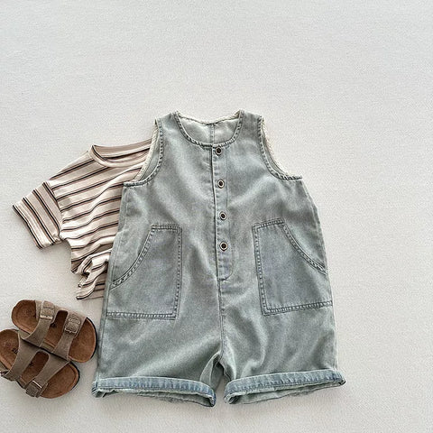 Unisex Baby Sleeveless Shorts Denim Overall