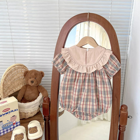 Baby Girl Bear Ruffle Bib Nova Check Bodysuit