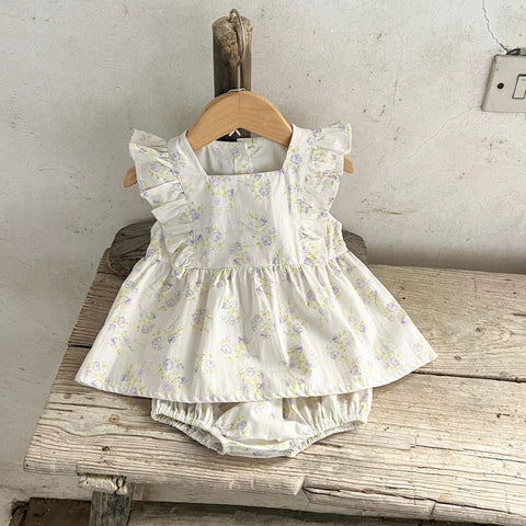 Baby Girl Spring Floral Square Neck Bodysuit Dress