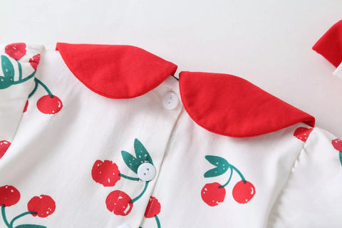 2 Pc Baby Girl Cherry Collar Bodysuit w/ Headband