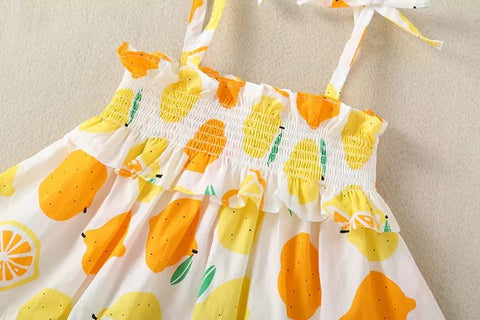 3 Pc Baby Girl Lemon Print Smock Top & Shorts