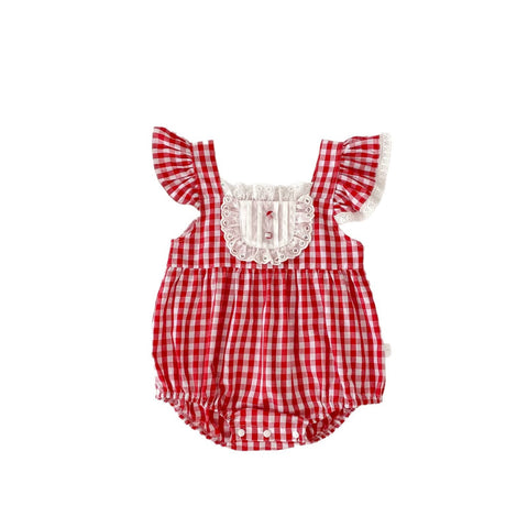 Baby Girl Gingham Pintuck Bib Bodysuit