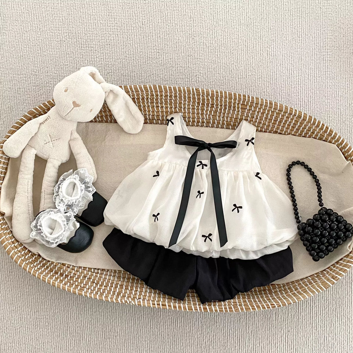 2 Pc Girls Bow Bubble Shirt and Shorts Set