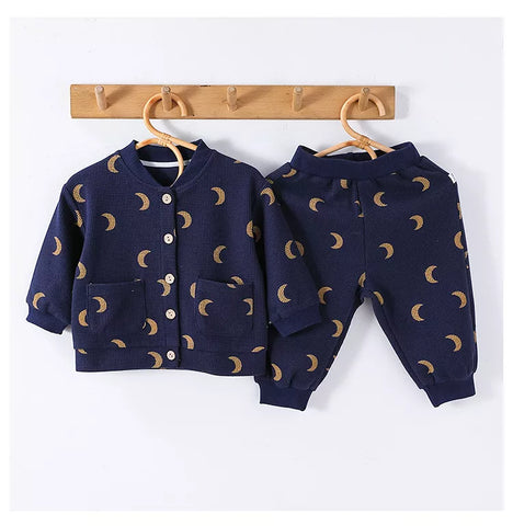2 Pc Unisex Baby Waffle Print Button Shirt & Pants