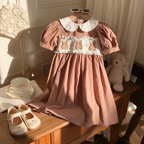 Girls Smocked Bodice Bear Collar Dress