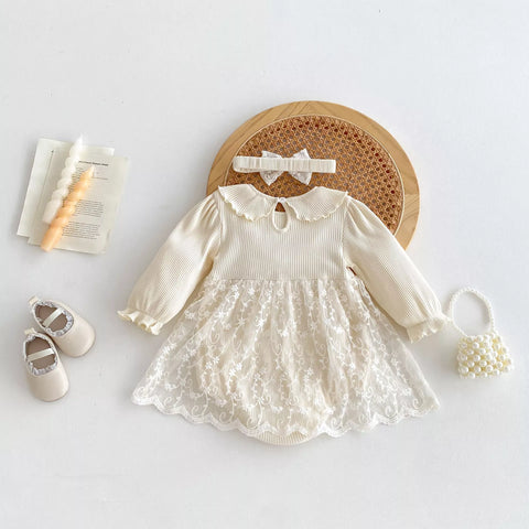 2 pc Baby Girl Spring Lace Overlay Bodysuit Dress