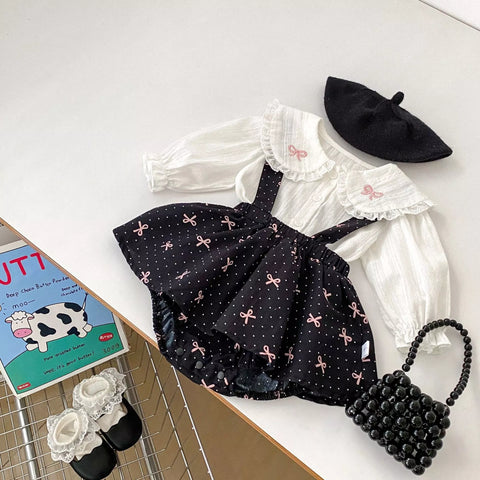 2 Pc Parisian Overall Skirt with Bow Collar Shirt