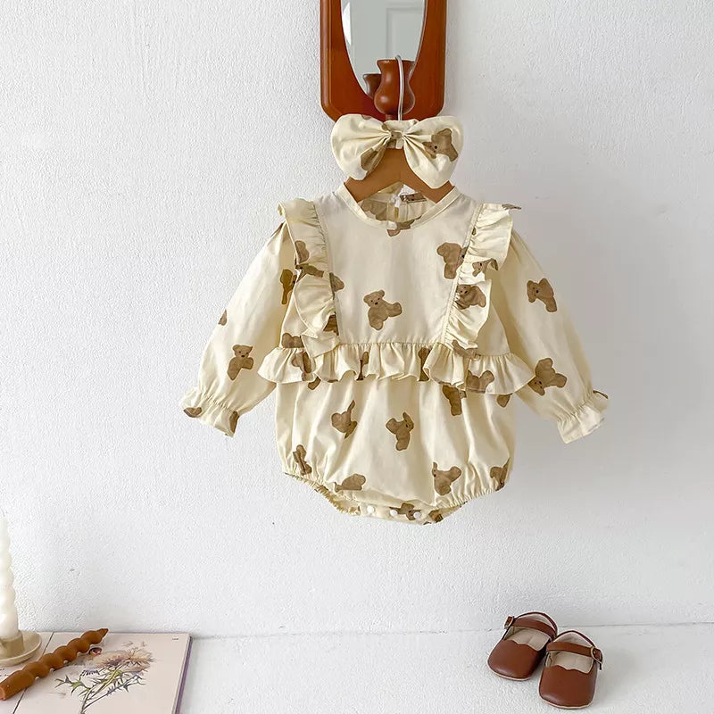 2 Pc Girls Long Sleeve Bear Print Dress/Bodysuit