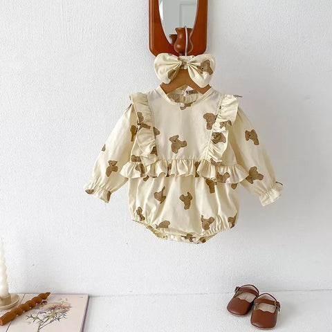 2 Pc Girls Long Sleeve Bear Print Dress/Bodysuit