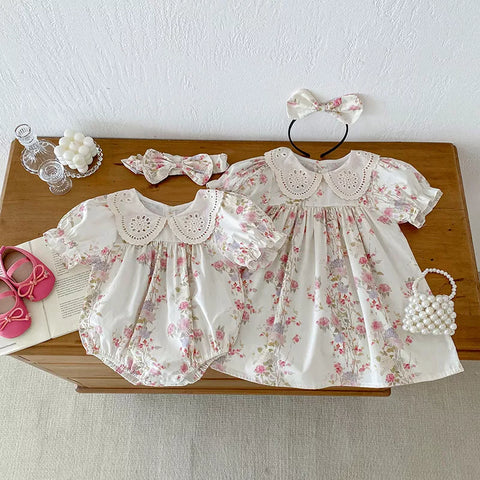 2 Pc Girls Pink Floral Print Bodysuit/Dress