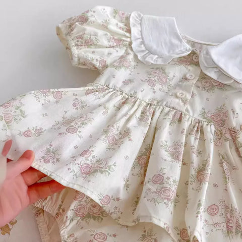 Baby Girl Dreamy Floral Ruffle Collar Bodysuit Dress