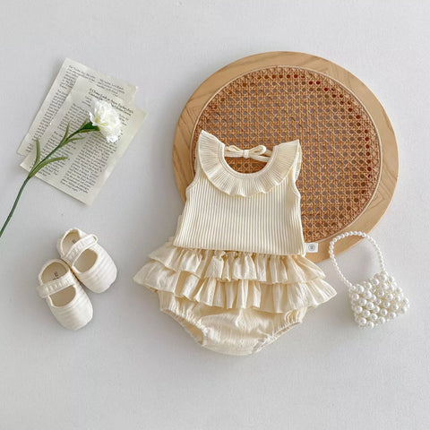 2 Pc Baby Girl Ruffle Shirt w/ Tiered Bloomer Skirt
