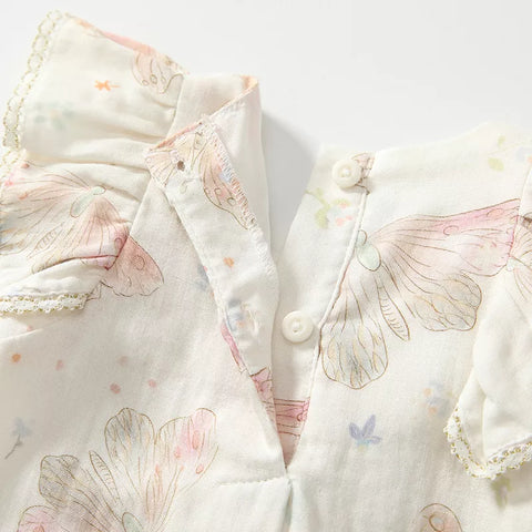 Baby Girl Square Neck Butterfly Boho Romper