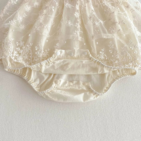 Baby Girl Romantic Lace Sheer Red Bow Dress