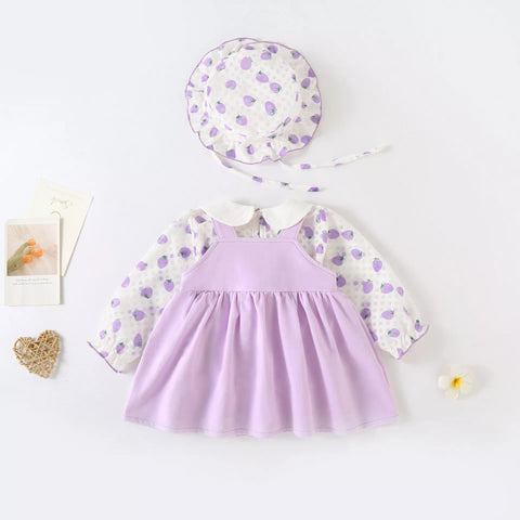 3 Pc Baby Girl Berries Overall Dress w/ Hat