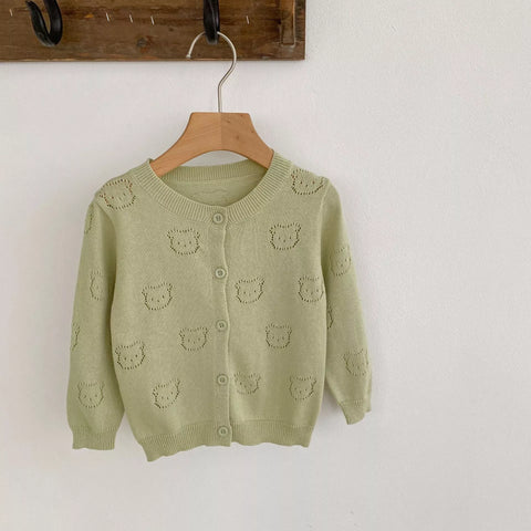 Baby Girl Pointelle Bear Thin Cardigan