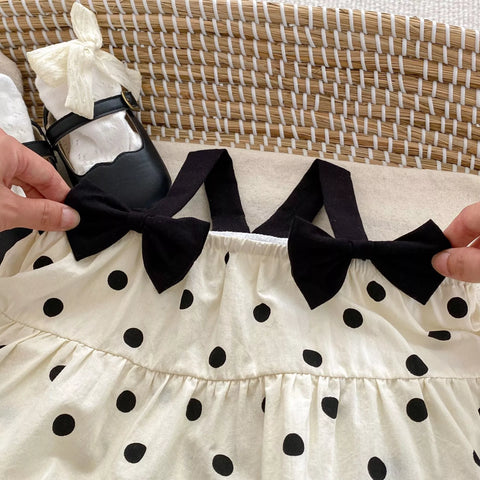 Baby Girl Contras Bow Straps Polka Dot Dress