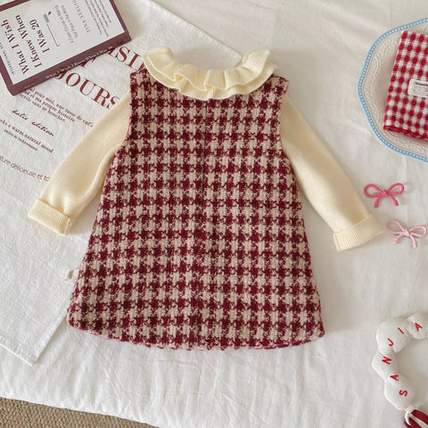 2 Pc Girls Houndstooth Valentine Sweater & Dress Set
