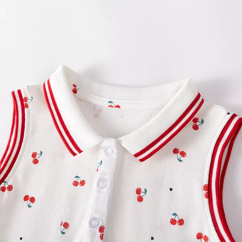 Girls Sleeveless Cherry Print Polo Dress