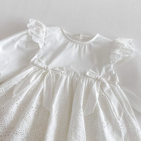 Baby Girl Long Sleeve Eyelet Bow Dress