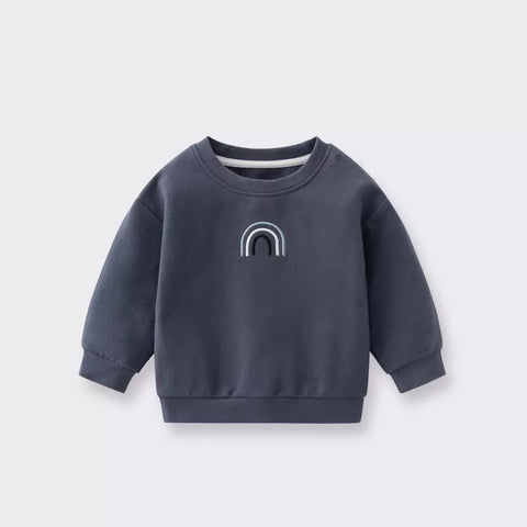 Baby Boy Rainbow Embroidery Logo Crew Neck Long Sleeve Pullover