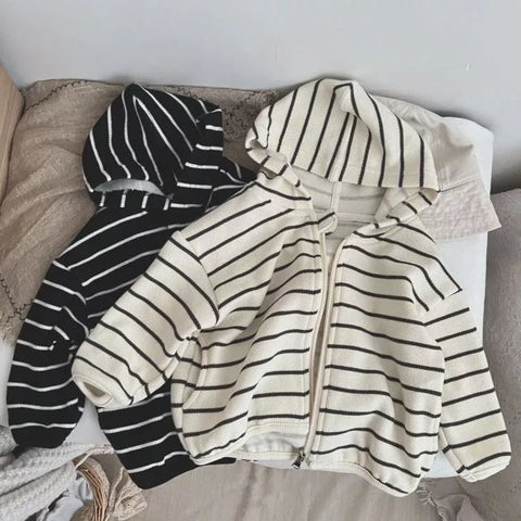 Unisex Kids Stripe Knitted Zip Up Hoodie