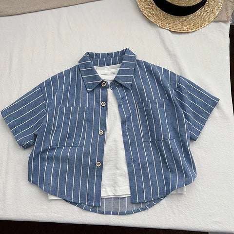 Boys Vertical Stripe Oversize Pocket Shirt