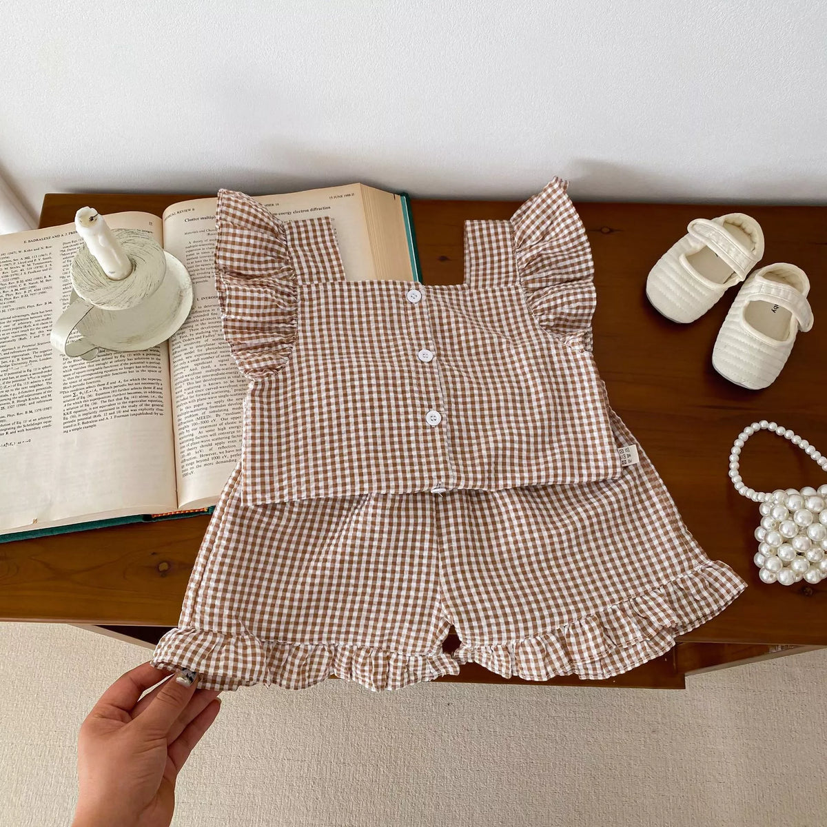 Girls Ruffle Gingham Shirt & Shorts Set