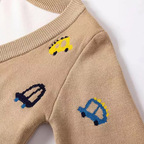 Boys Cars Print Button Up Cardigan Sweater