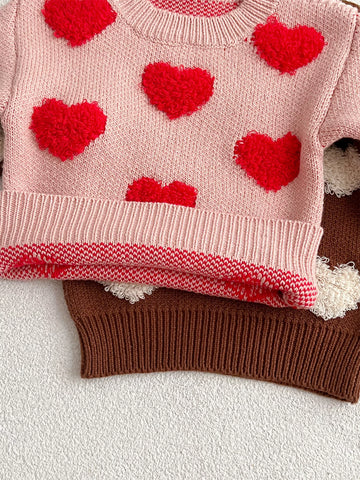 Baby Girl Fuzzy Hearts Pullover Knit Sweater