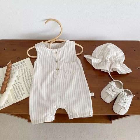 Unisex Baby Sleeveless Cotton Romper w/ Hat