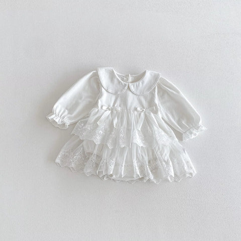 Baby Girl Long Sleeve Collar Lace Overlay Bodysuit