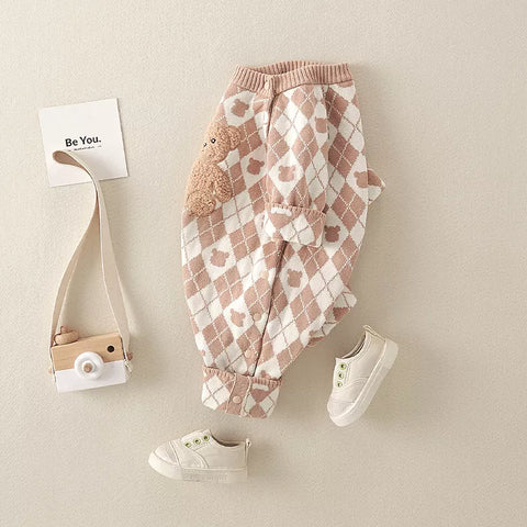 Baby Boy Argyle Print Bear Patch Romper