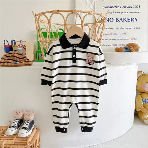 Baby Boy Stripe Bear Logo Polo Romper