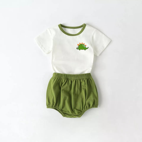 2 Pc Boys Dinosaur Tee & Bubble Shorts Set