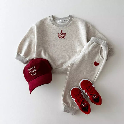 2 Pc "I Love You" Pullover Sweat Suit Set