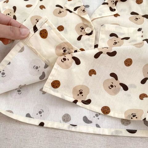 2 Pc Boys Doggy Print Button Up Shirt w/ Shorts