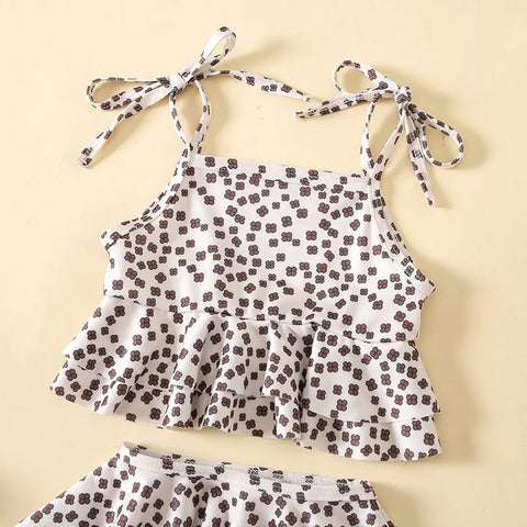 2 Pc Baby Girl Four Clover Print Ruffle Cami Set
