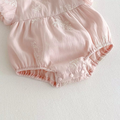 Baby Girl Bubble Sleeve Embroidered Fabric Bodysuit
