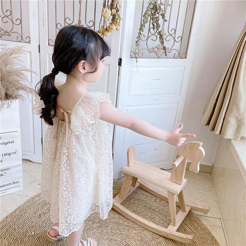 Girls Embroidered Leaflet Mesh Dress