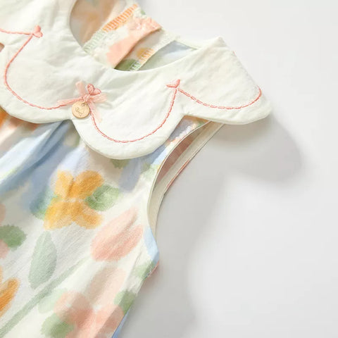 Girls Scallop Collar Watercolor Floral Dress
